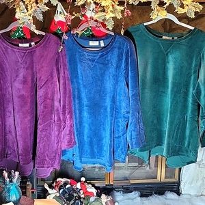 Denim & Company Active Velour Tunics with pockets, Set of 3